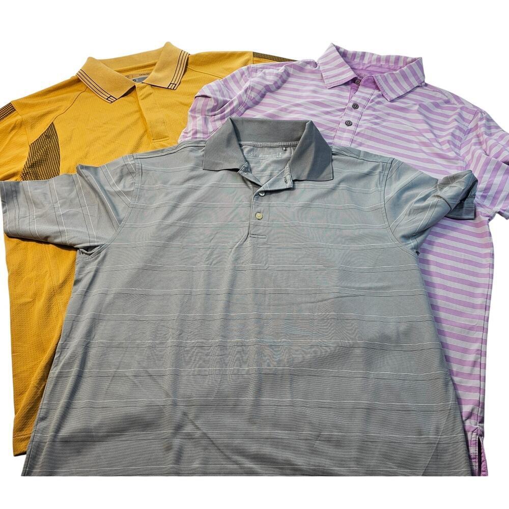 Lot of 3 sz L large polo performance golf tops mixed brands colorful cheap EUC